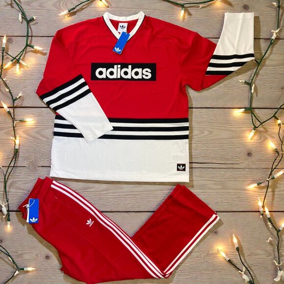 NWT L ADIDAS ORIGINAL JERSEY TOP AND TRACK PANTS MATCHING SET BUNDLE - Picture 3 of 6